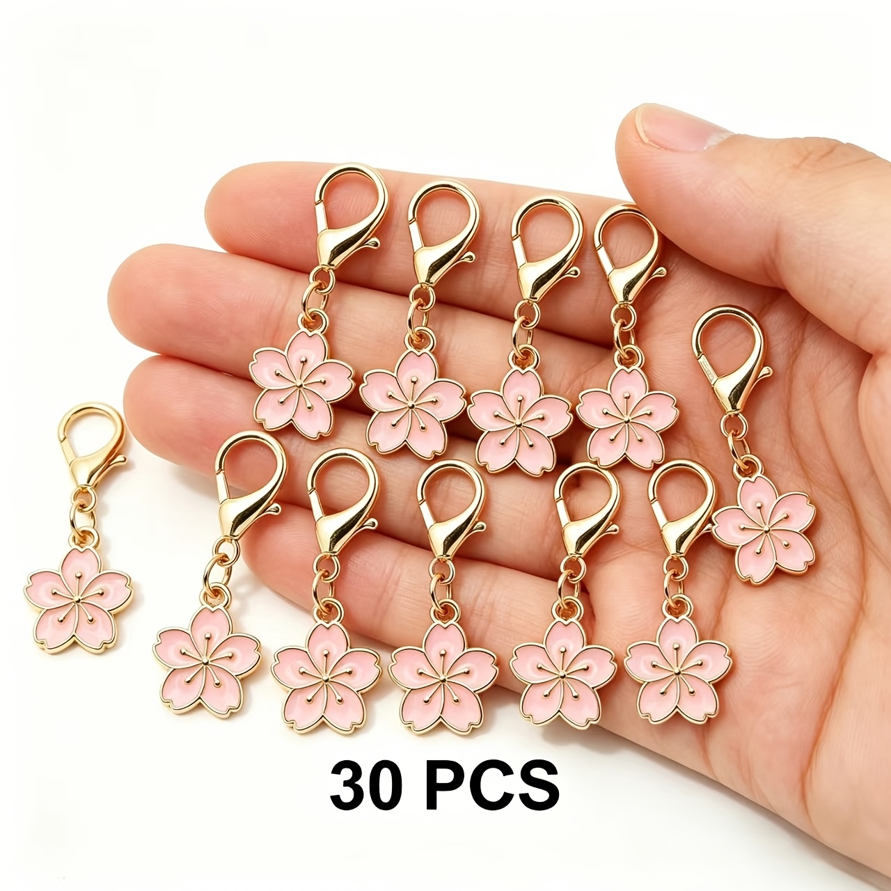 TEMU 30pcs Pink Blooming Cherry Lobster Clasp Keychains, Mini Flower Backpack Bag Charms, Fashion Additions For Women And Teen, Back To School,