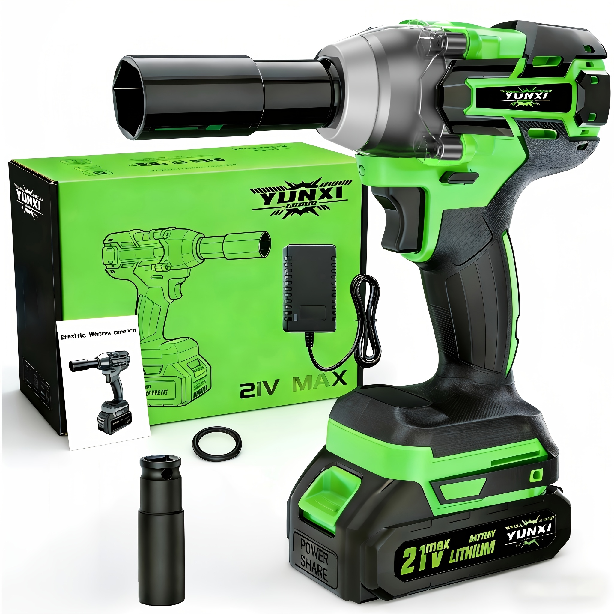 TEMU 21v Impact Wrench Set, With 1/2 Set Of 2.0ah Lithium-ion Batteries And Heavy-duty Motor - Wireless Drill/screwdriver, Suitable For Car, Truck,