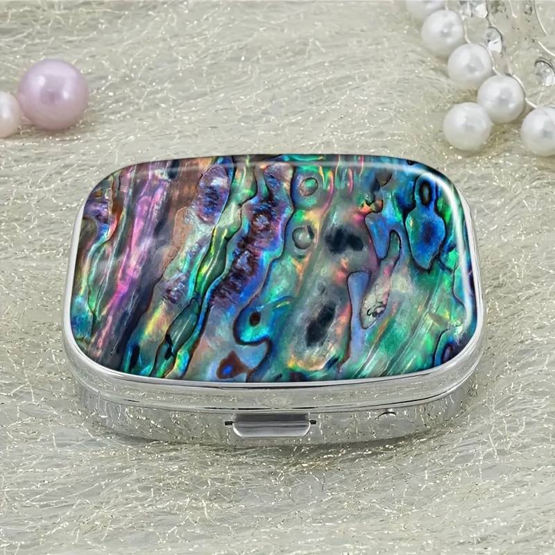 Holographic Shell Design 2-Compartment Pill Box – Iridescent Nature-Inspired Medicine Organizer for Pocket, Purse & Travel, Food-Safe Polypropylene 0