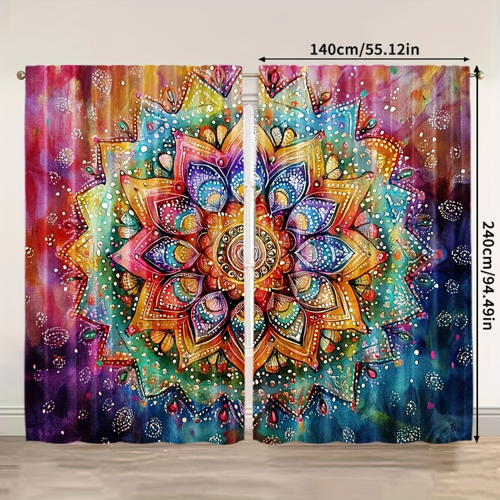 TEMU 2pcs, 2d Flat Printing Curtain Cloth Bohemian Polyester (without Rod,no Movement, No Battery) Decorations For Living Room, Bedroom, Kitchen &