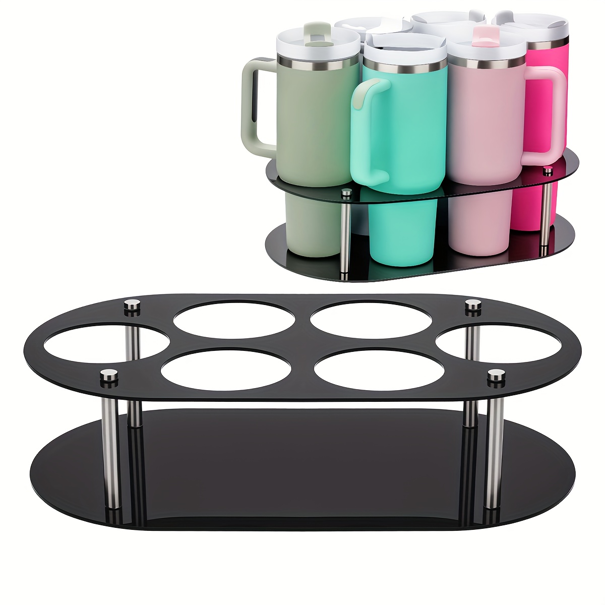 TEMU Sleek Acrylic Tumbler Holder - Multifunctional Black Rectangular Cup & Water Bottle Organizer For Kitchen Cabinets And Table Storage