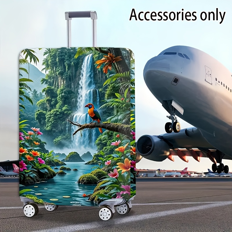 TEMU Travel Essential With Tropical Waterfall And Pattern For Dustproof Elastic Suitcase Cover, For Spinner Luggage, Elastic Luggage Cover For 18-32