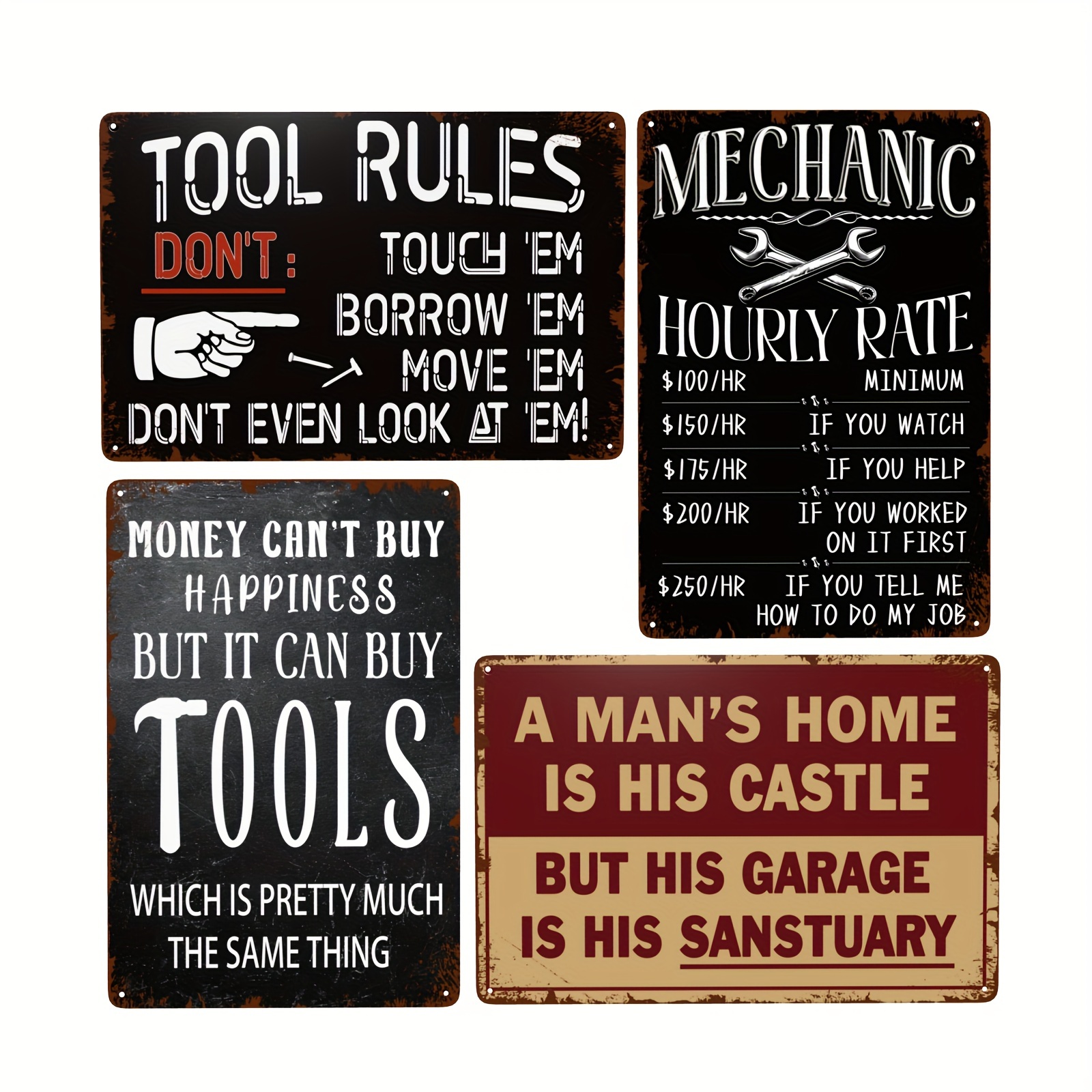 

Man Cave Sign, Funny Garage Signs Bundle 4 Pieces Metal Garagetin Signs 12x8 Inch Mechanic & My Tools My Rules Signs For Garage Man Cave Decor, Idea Gifts For Friends