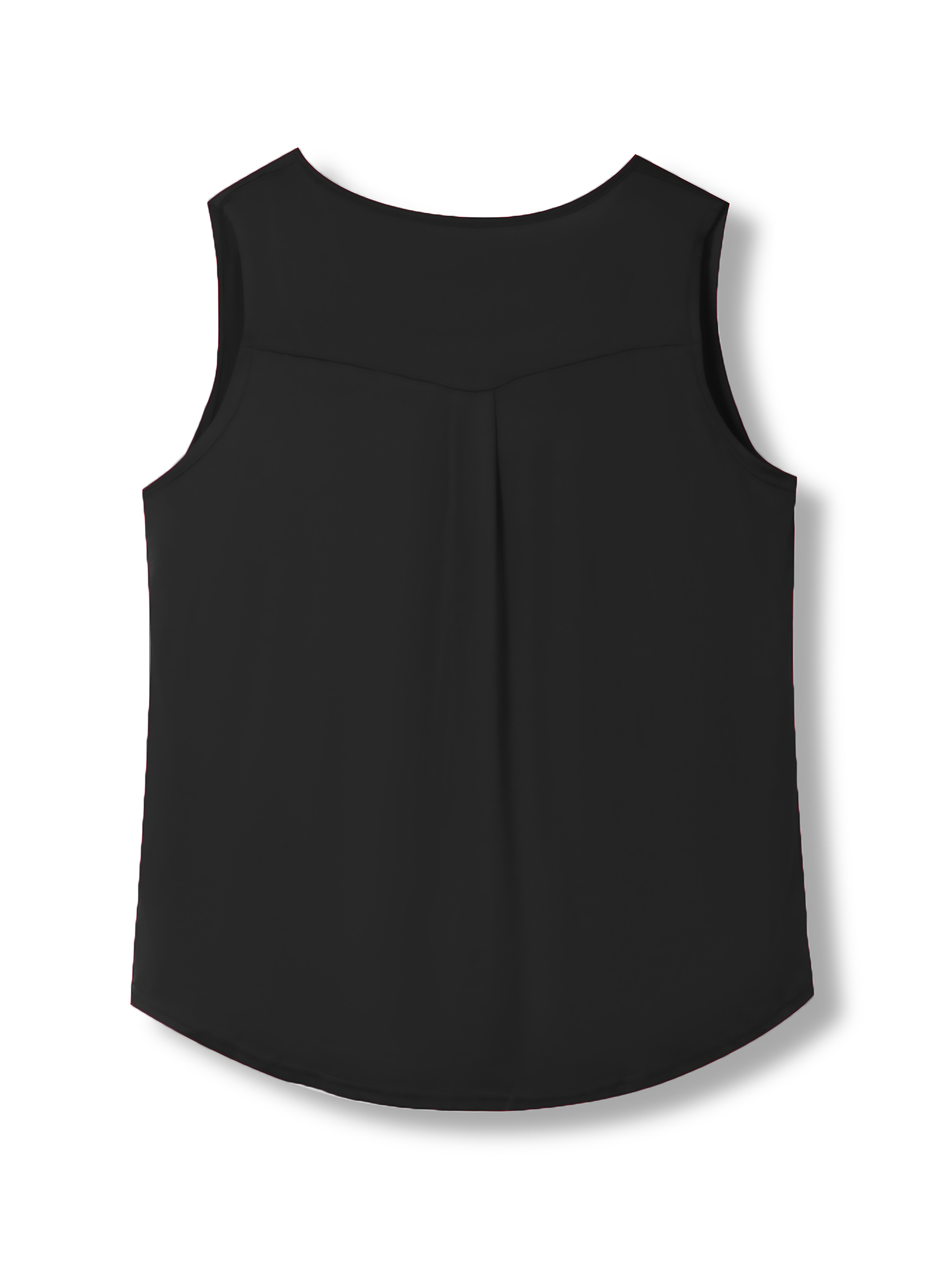 Plus Size Casual Tank Top, Women's Plus Solid Round Neck Medium Stretch Henley Tank Top