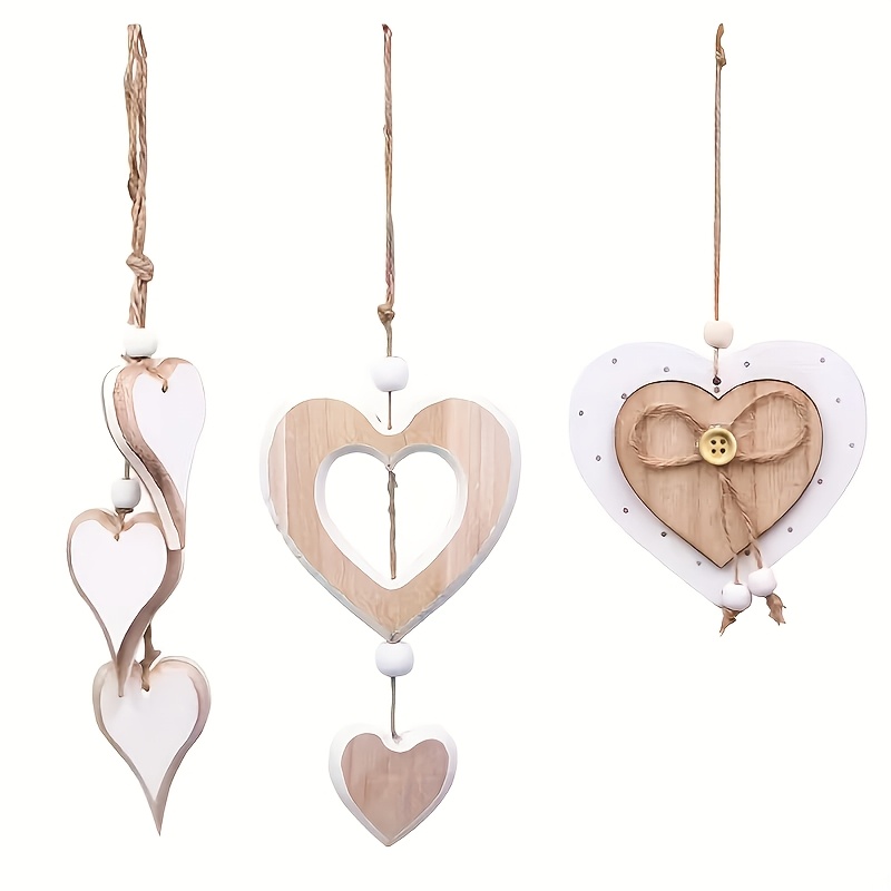 Image of 3pcs Heart-shaped Wall And Door Ornaments | Wood Window Hanging Decor Set For Weddings Or Home Office Garden Outdoor Décor