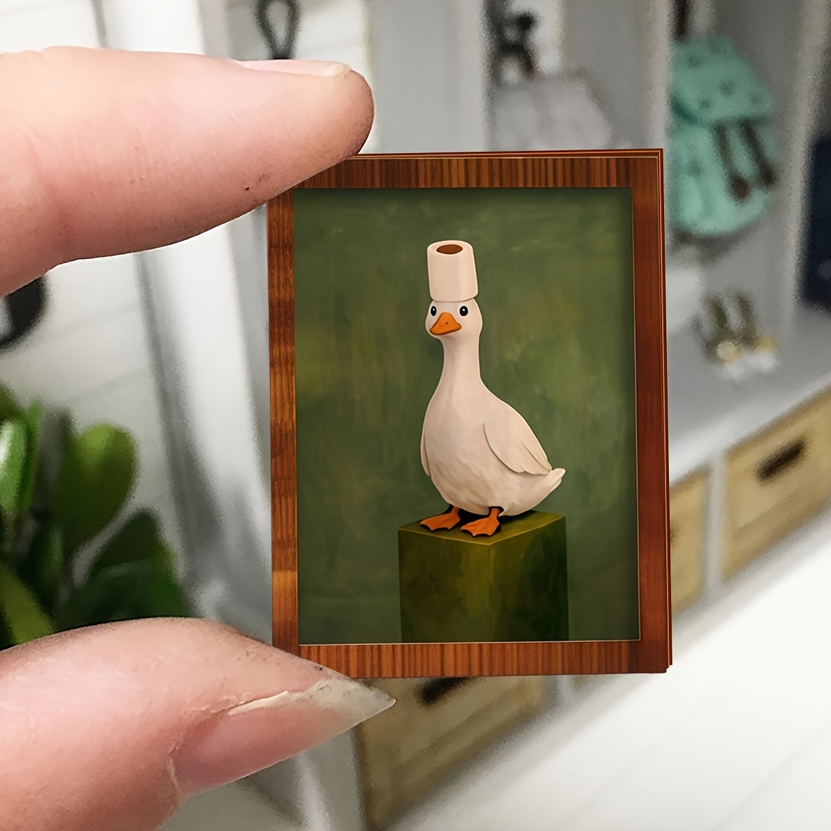 TEMU 1pc Mini Vintage Duck On Tiered Tray Holding Toilet Paper Design Wall Art Decor, Wooden Ornament, Farmhouse Wood Framed Miniature Sign, Suitable