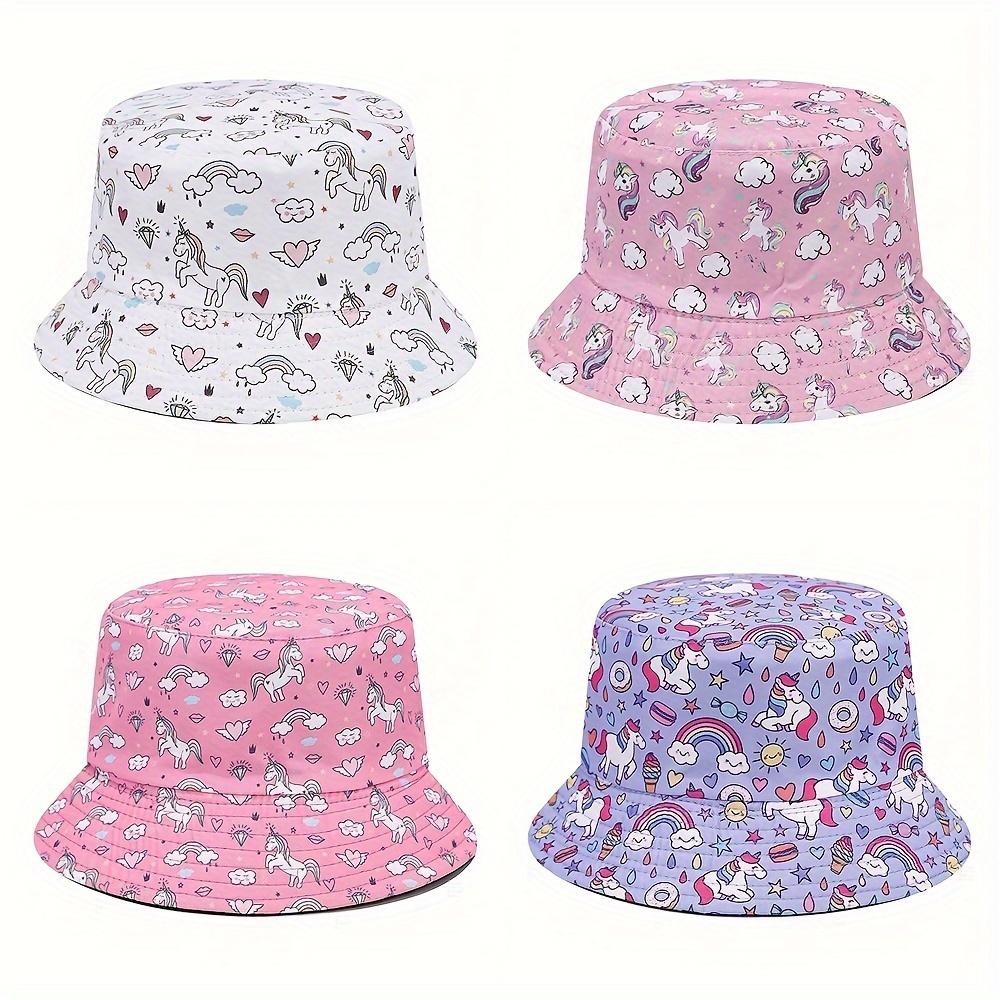 

Children's Unicorn Print Fisherman Hat, Spring And Summer Outdoor Uv Protection Sun Hat, Suitable For Beach Vacation And Daily Wear, For Boys Girls