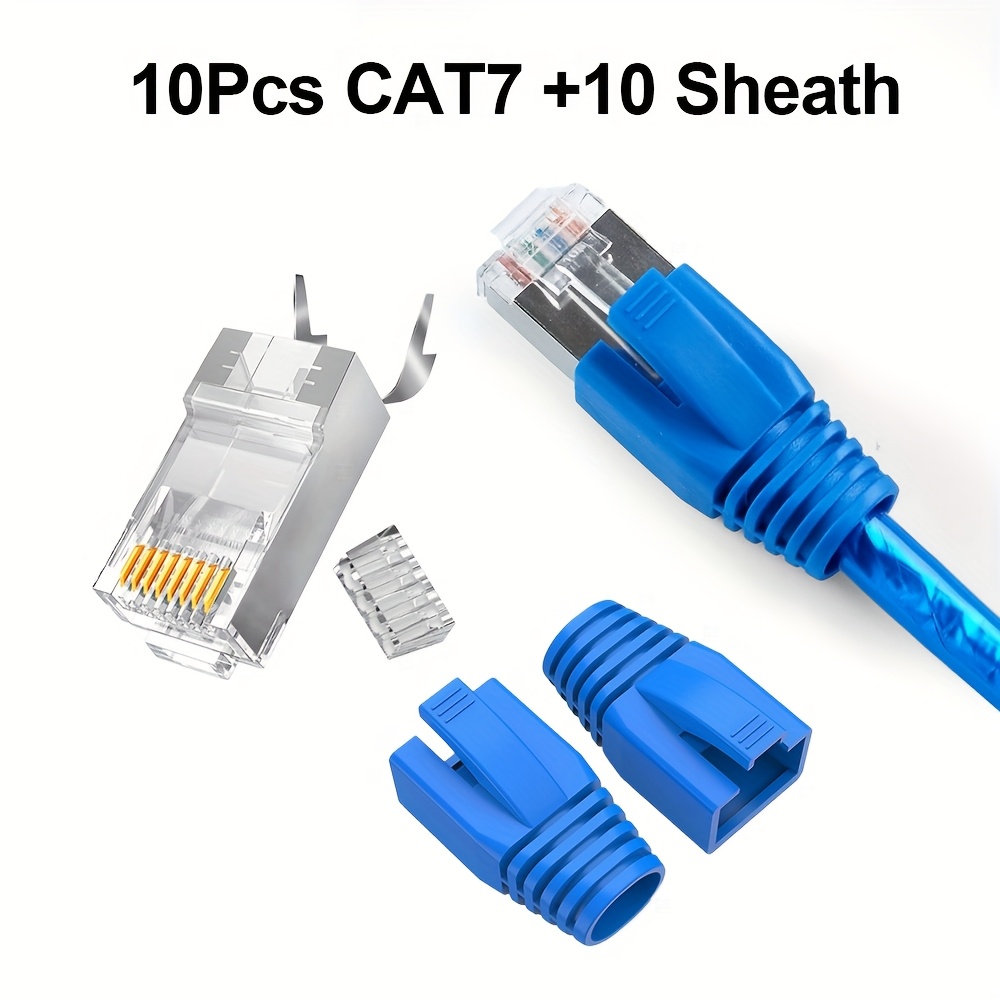 Image of 10pcs/30pcs Rj45 Connectors Utp Cat6 Cat5e Cat7 Connector Network Unshielded, Rj45 Connector Protective Sleeves, 8p8c Pass Through Modular Plug, Crimp Lan Connectors Plug
