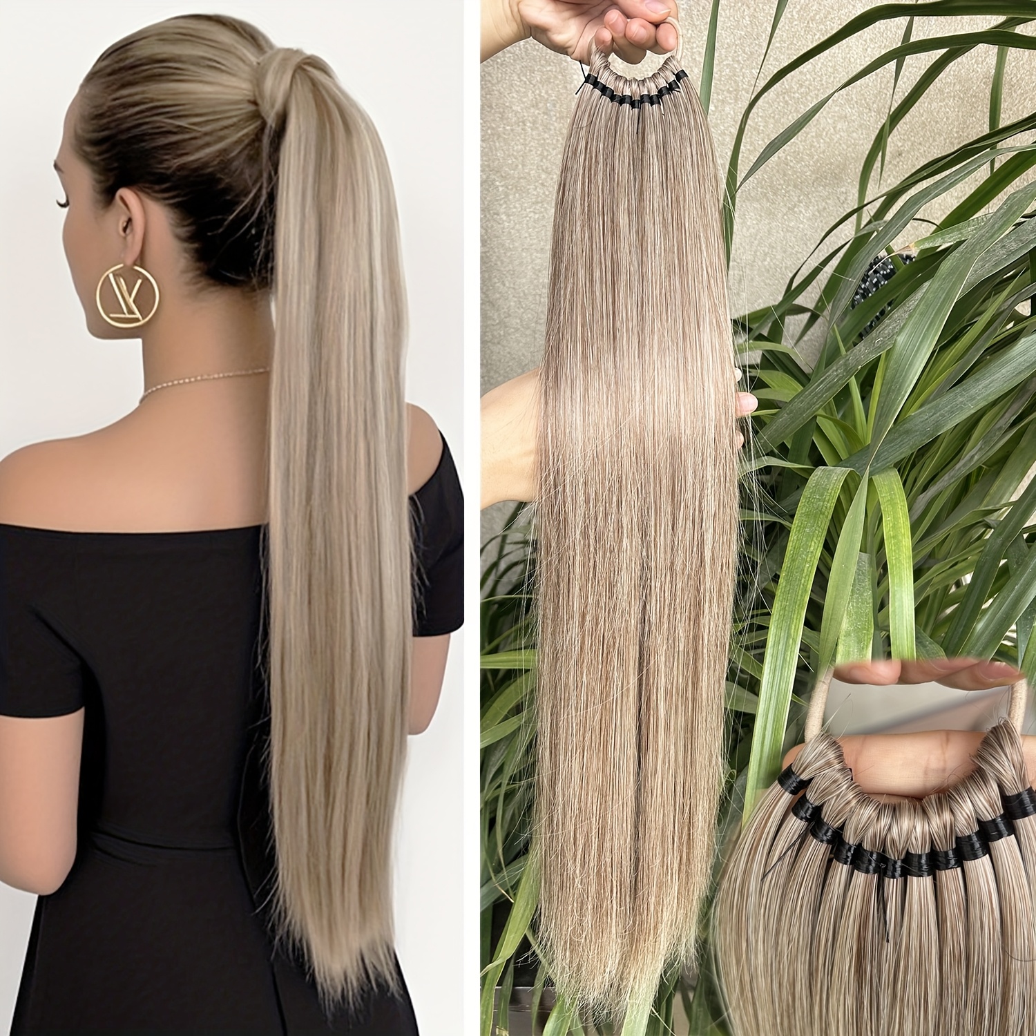 long straight ponytail extension wrap around ponytail clip in hair extensions high temperature resistant synthetic fiber hairpiece   for daily use   fits all halloween details 3