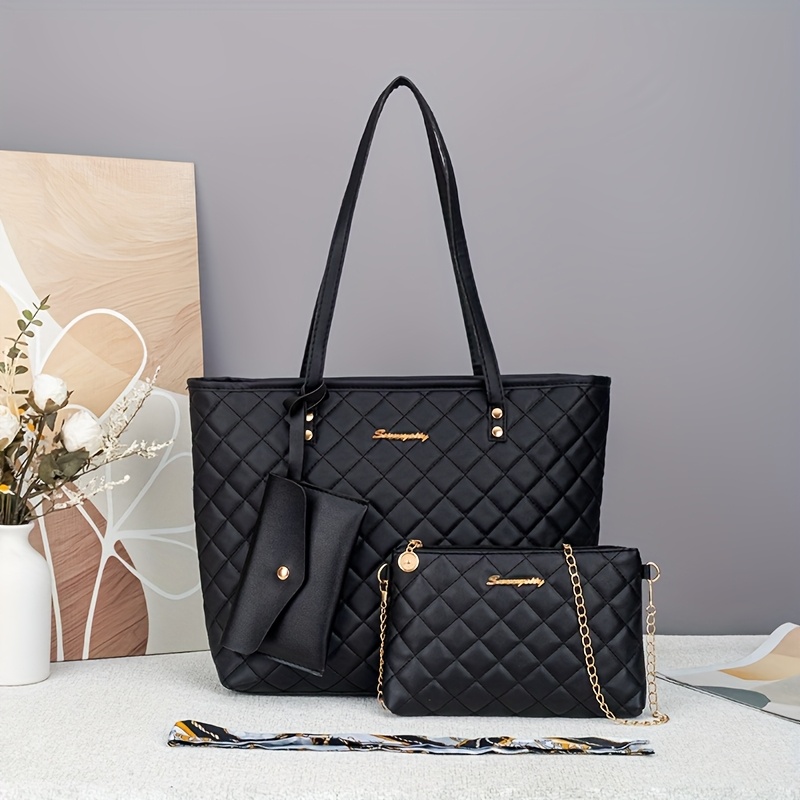 Image of 3pcs Rhombus- Crossbody , Tote & Clutch - Geometric Triad Handbag Suitable For Travel, Daily Use, Parties - Stylish &, Versatile For Casual/formal Occasions