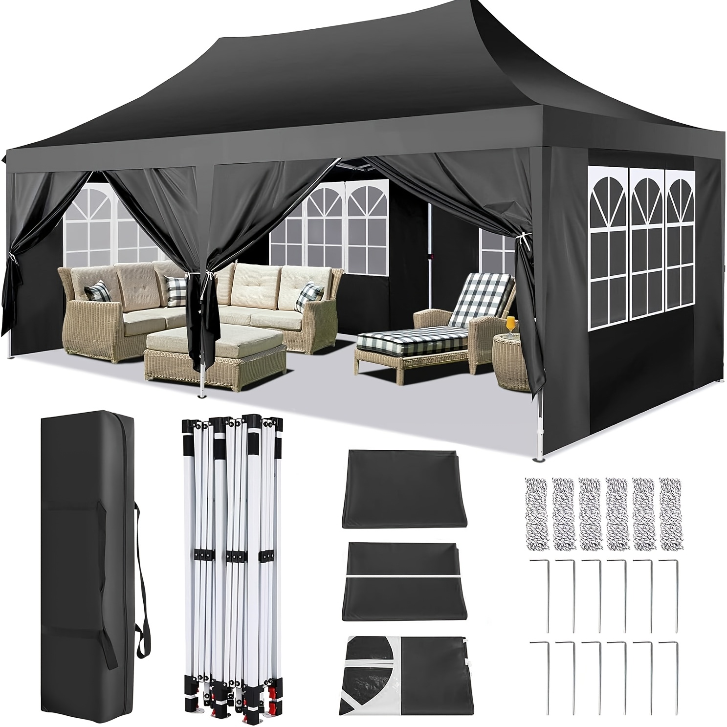 

Hoteel 10x20 Pop-up With 6 Detachable , Outdoor Tent For Party Weddings, Instant Awning, Upgraded Raised Tote Bag