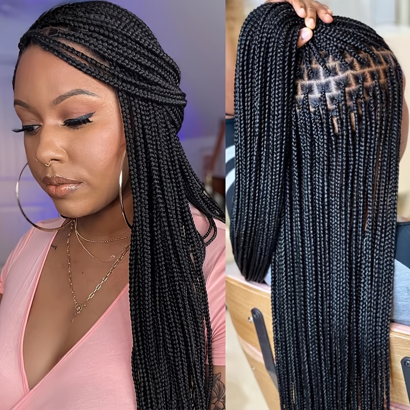 hair 26 34 full lace box braids wig square knotless - Temu  display picture 1