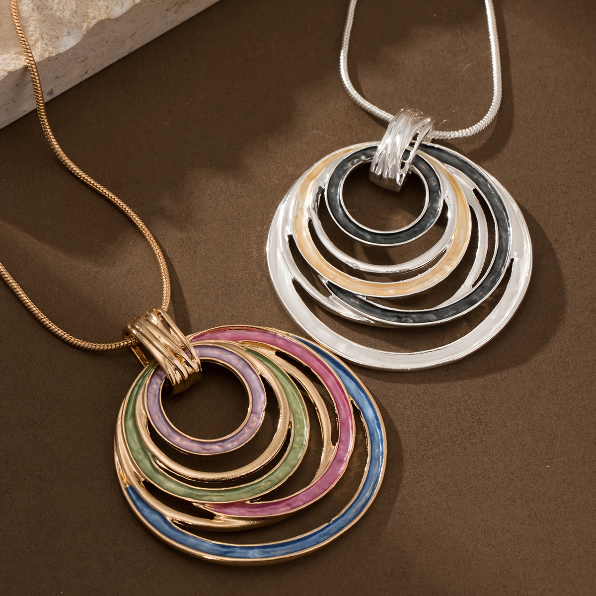 Vintage Boho Zinc Alloy Enamel Pendant Necklace