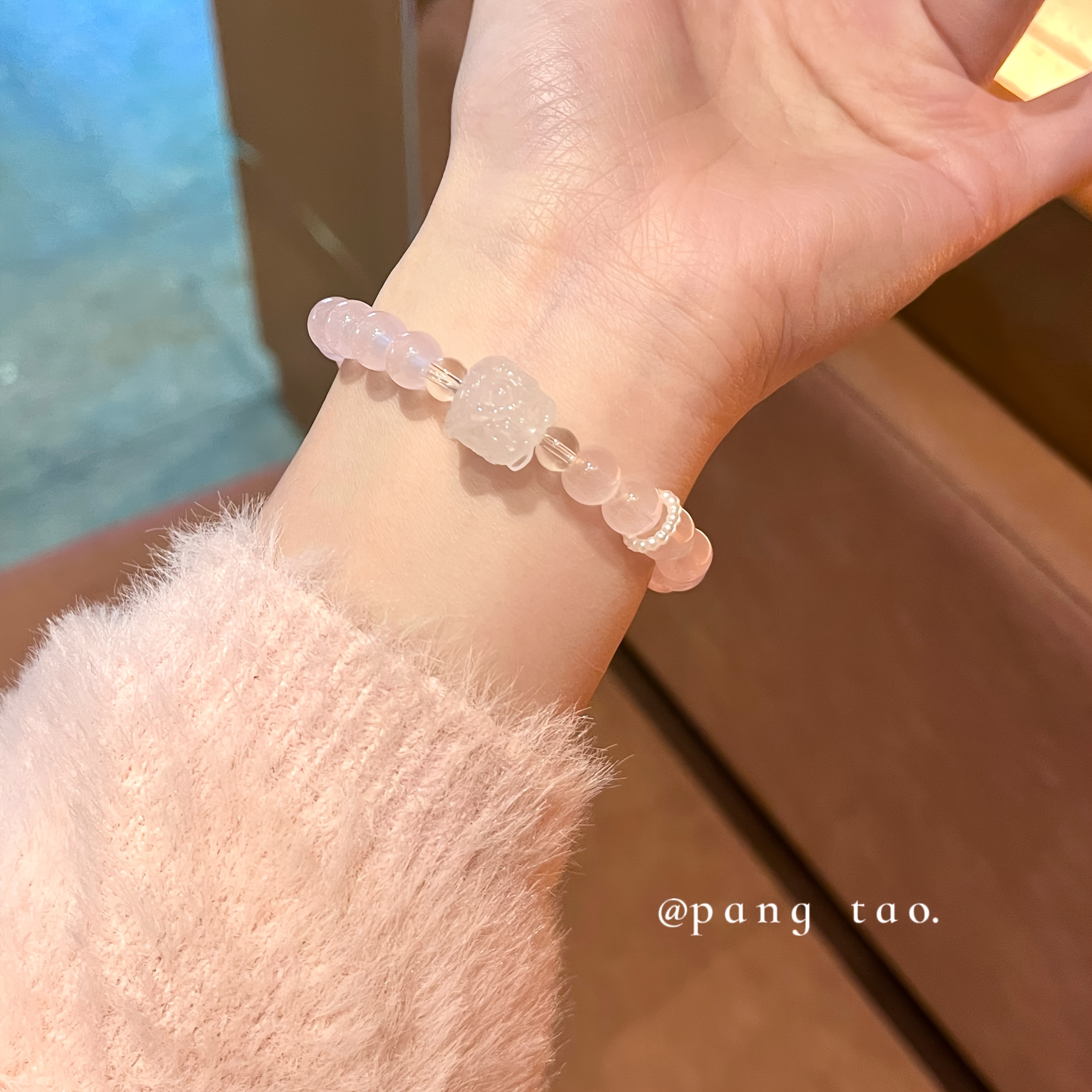 Women's Peach Blossom Crystal Bead Bracelet, Romantic Design