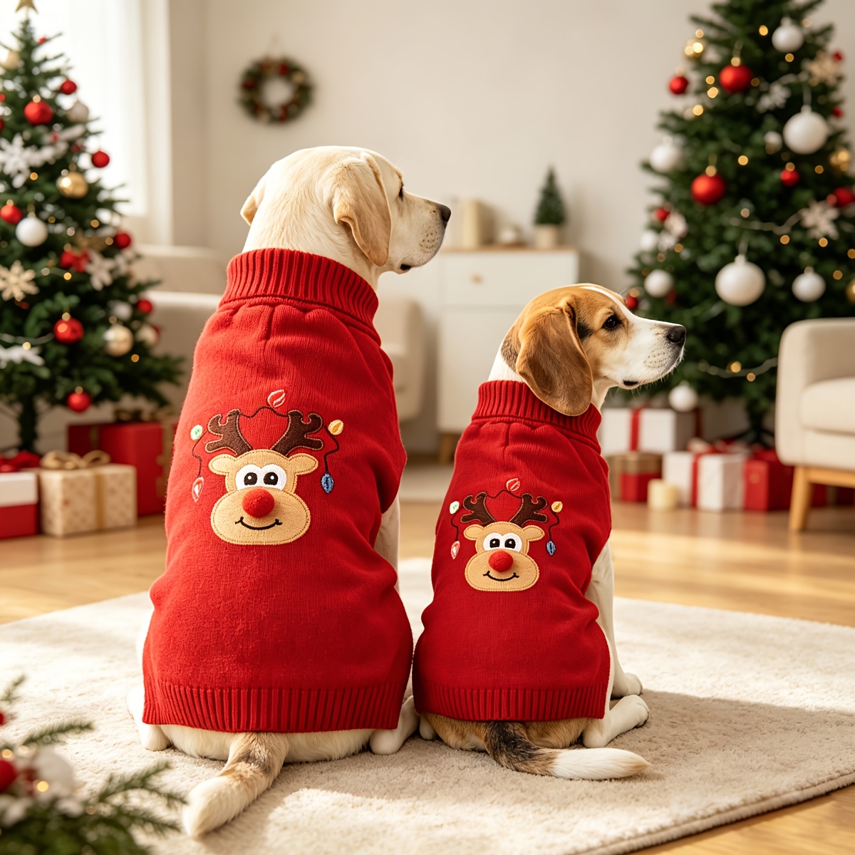 TEMU 1pc Adorable Christmas Deer Pet Sweaters Soft Warm And Cozy Knitwear For Middle Large Doggie, Thickened Knitted Turtleneck Design Elastic And