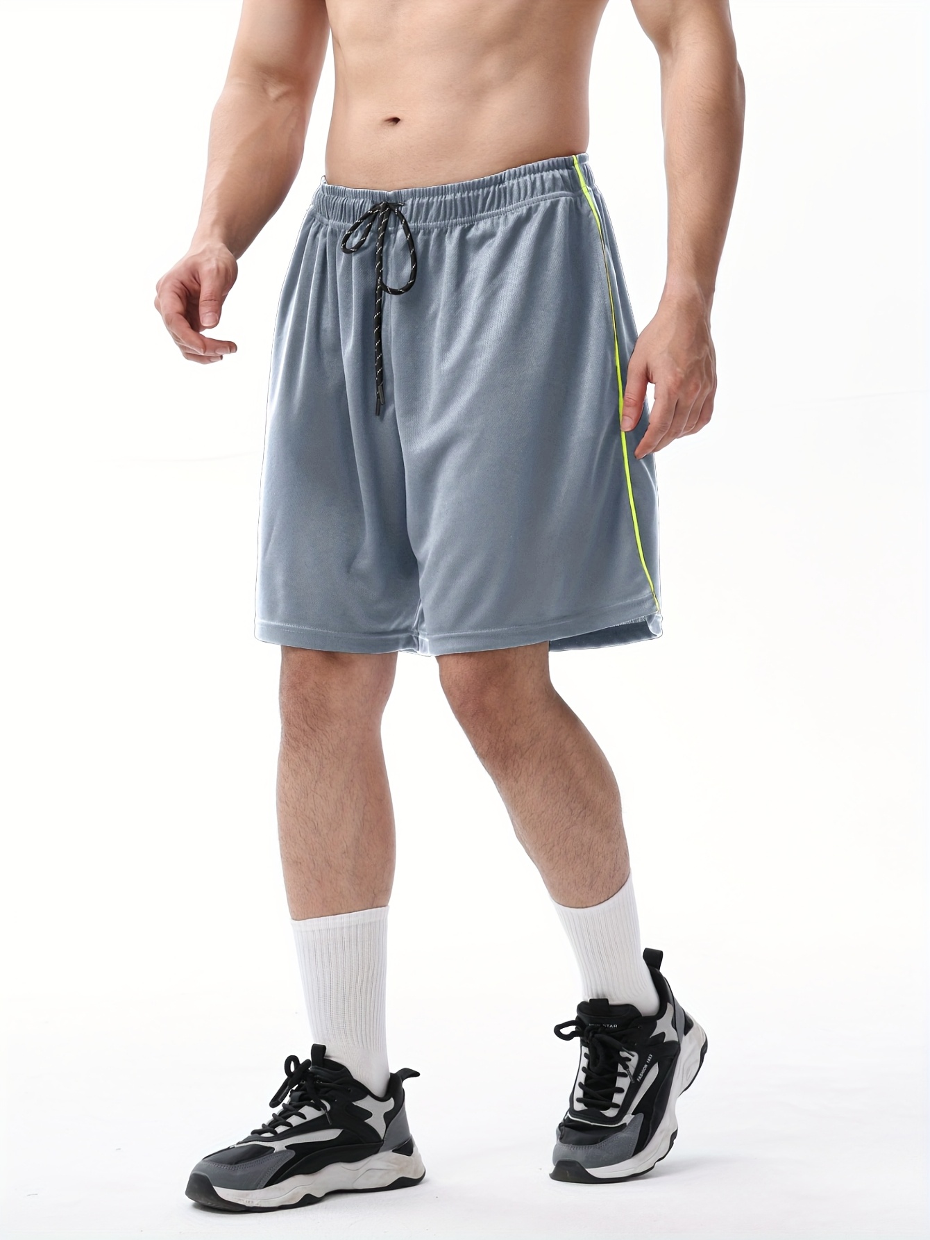 Large Size Men's Spliced Color-Blocking Quick-Drying Shorts, 2 Pockets with Elastic Waist Rope Design, Men's Fitness Sports Outdoor Casual Wear, PLUS SIZE