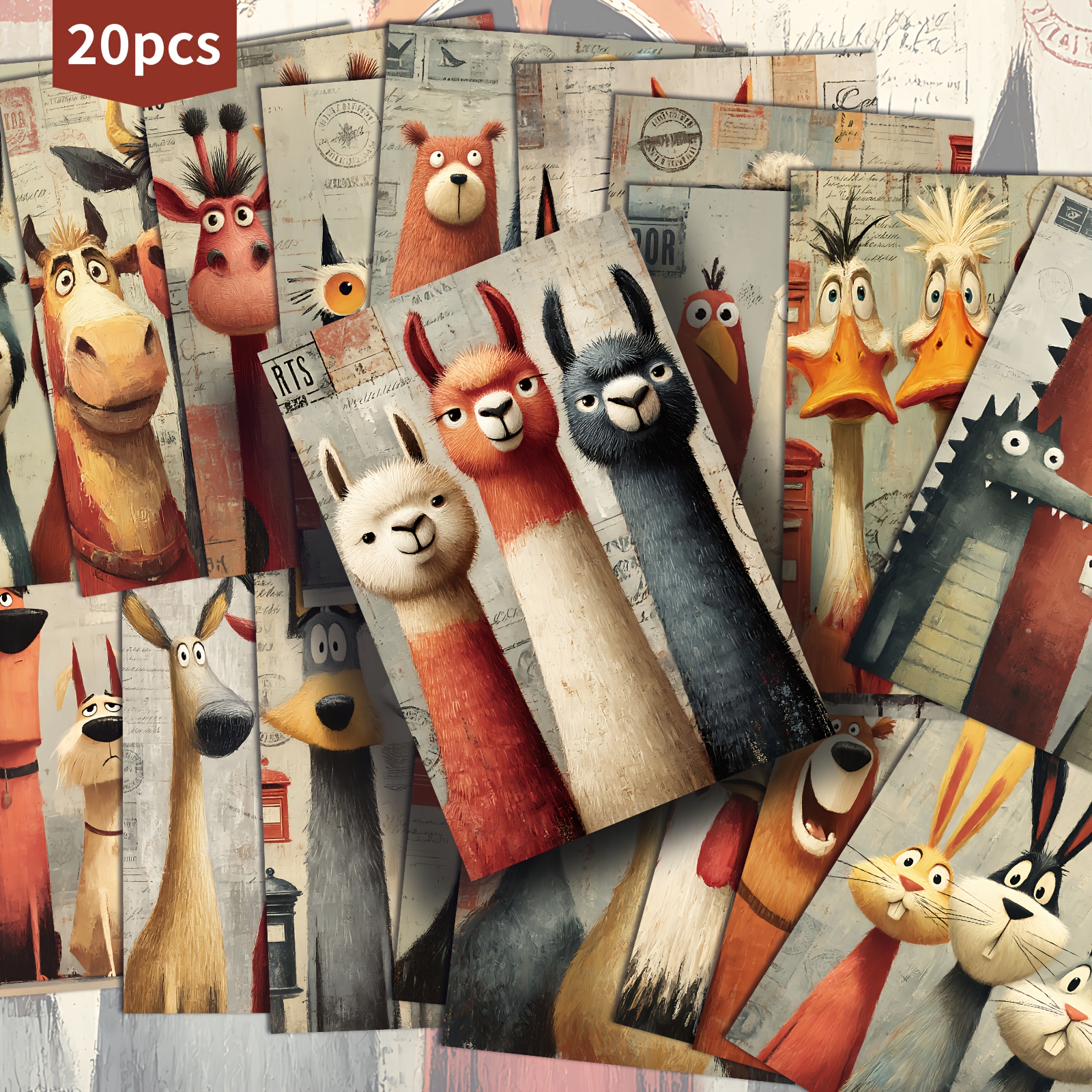 Image of Set Of 20 And Humorous Animal-themed Postcards Measuring 4x6 Inches, Featuring Retro Pinup Art, Perfect For Junk Journaling, Scrapbooking, And Crafting