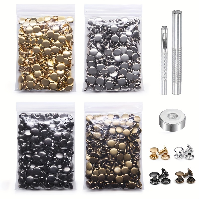 

400 Set Rivets en Cuir avec Outils de Pose, Rivets Tubulaires à Double Capuchon en Métal pour Bricolage Cuir, Vêtements, Chaussures, Sacs, Réparation et Décoration de Ceintures - Matériau : Fer