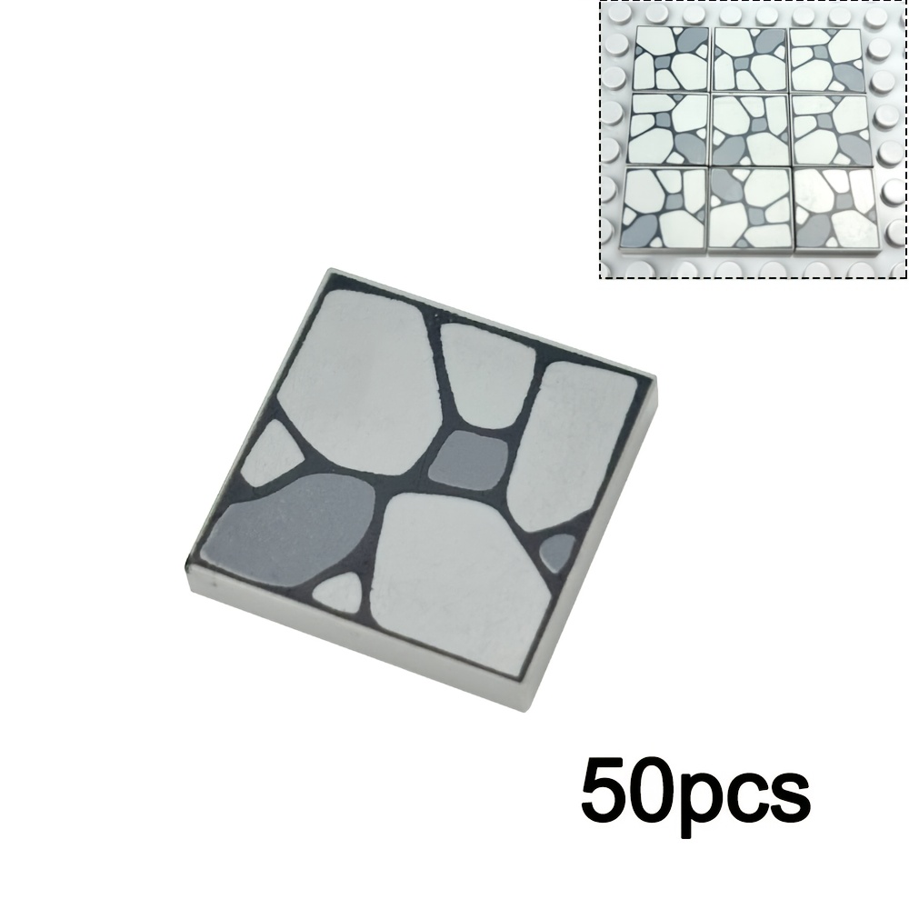 Image of 50pcs 2x2 Printed Tiles Building Blocks Wood Floor Cobblestone European Pattern Building Block Floor Building Block Light Board Tiles Building Block Additions Parts Compatible With 3068
