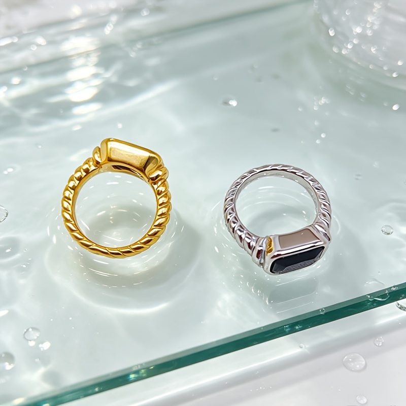 Twisty Rope Band Square Ring, Vintage Dual-Tone Design