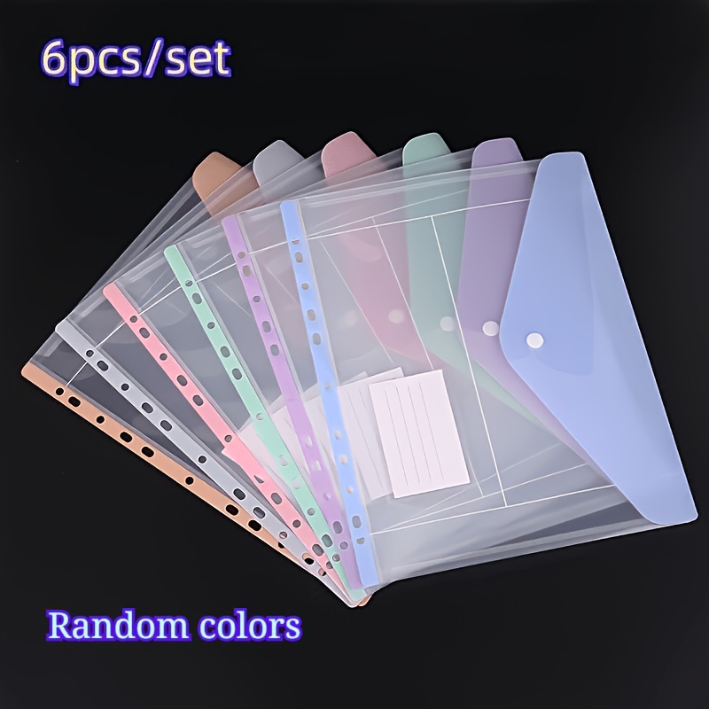 6pcs Plastic Expandable File Pockets For Binders – Compatible With 2, 3, 4 Rings – Snap Button & Label Insert – Clear & Sturdy, Ideal For School, Office, Business & Home Use, Random Color Distribution