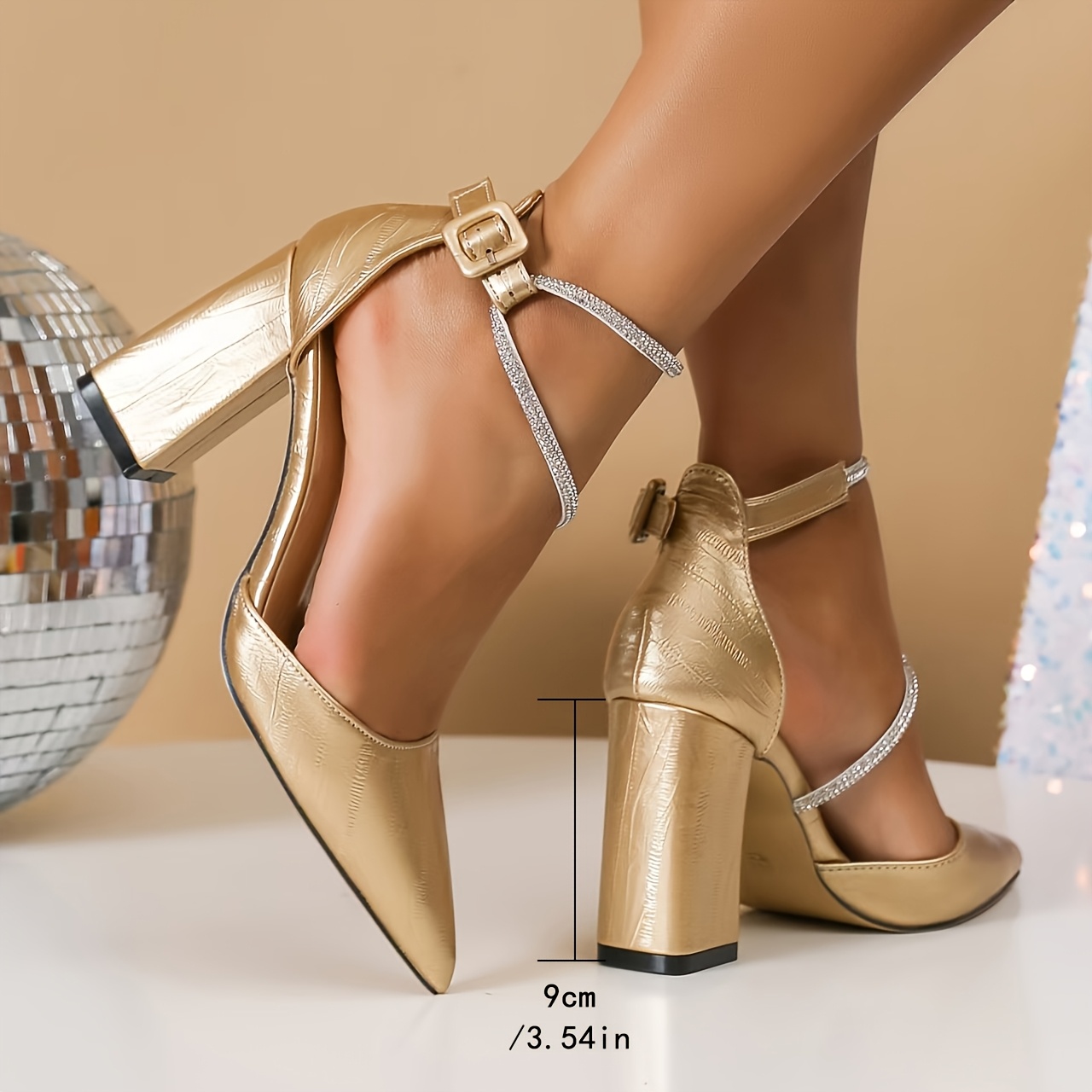 womens strappy pointed toe chunky heel pumps Temu Philippines