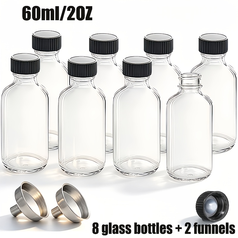 TEMU 10pcs (8pcs Bottle + 2 Funnels) / 5pcs (4pcs Bottle + 1 Funnel), 30ml/60ml/120ml, Clear Glass Bottles With Lids And Stainless Steel Funnels -