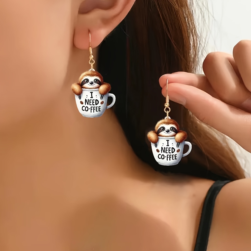 

1 Pair Of Drop Earrings Cute Sloth Design Pick U Daily Outfits Party Accessories Perfect Christmas Decor