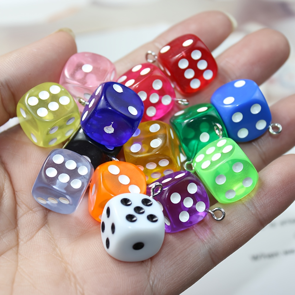 

12pcs/resin Colourful 3d Dice Charm Pendant Making Supplies For Earring Necklace