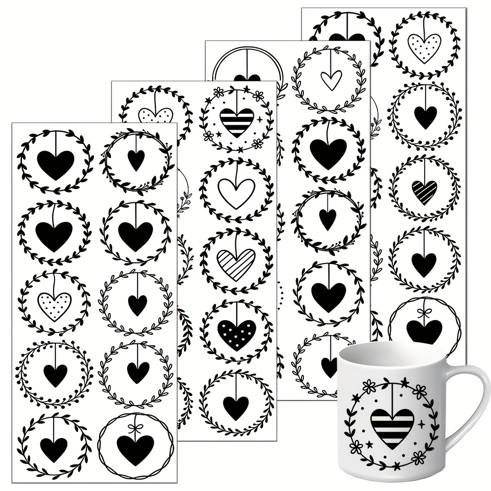 TEMU 40 Pezzi Carta Trasferibile UV Dtf a Tema a Cuore - Adesivi Autoadesivi a Forma di Cuore con Citazioni di per Mobili, Vetro, Scrapbooking e Fai