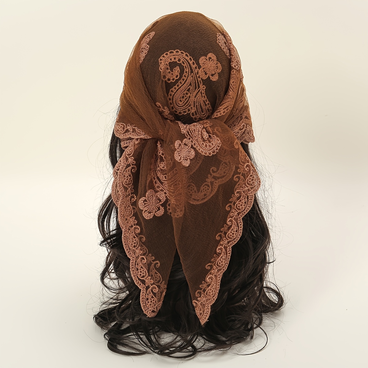 TEMU 1pc Versatile Lace Embroidered Headscarf, Used As A Head Wrap / Hairband / Neck Scarf / Shawl, Lightweight, Breathable, And Versatile Style