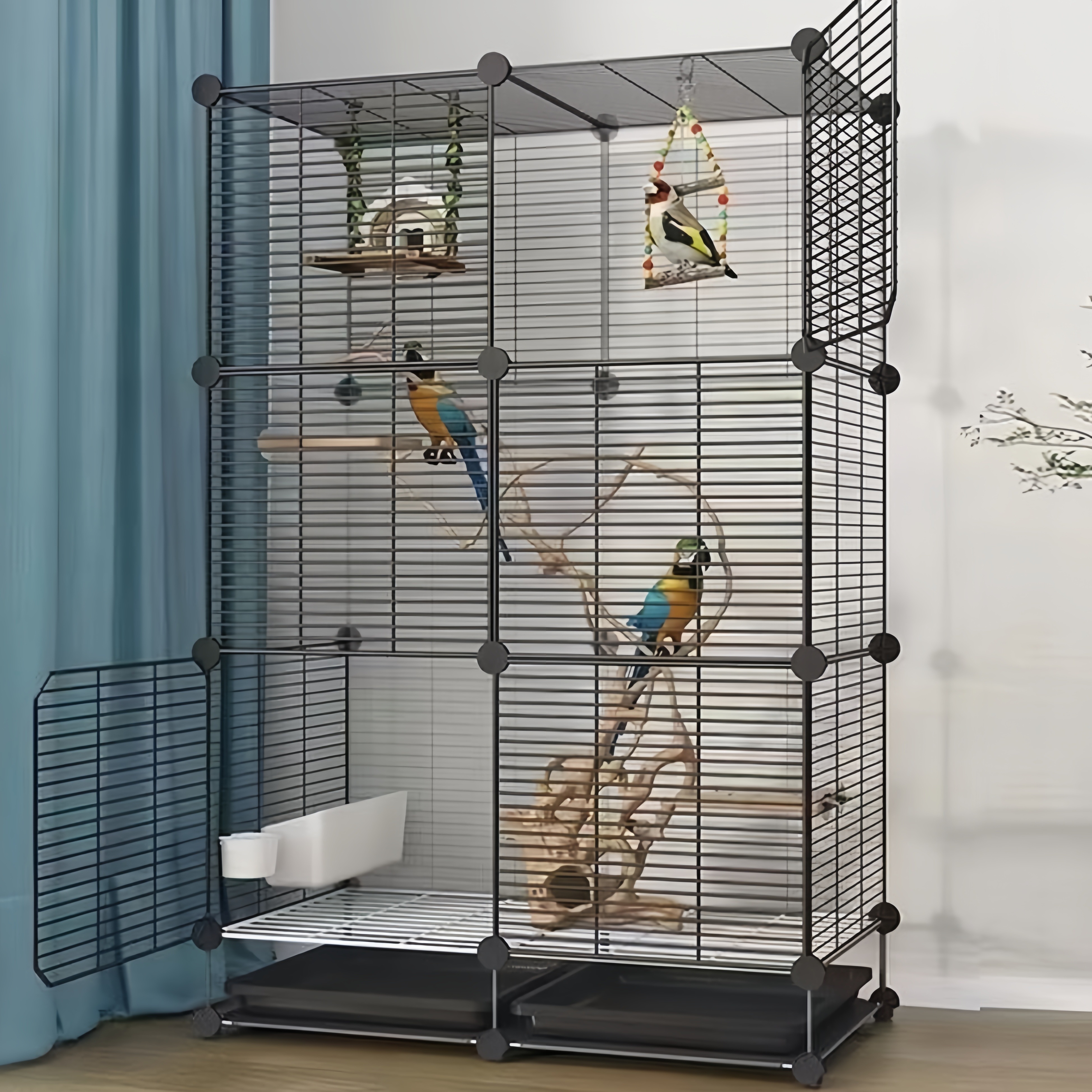 

Diy Large Bird Cage With And Toys - Metal Aviary For Birds And Parrots, Toilet Integrated Cat Cage Christmas Gift