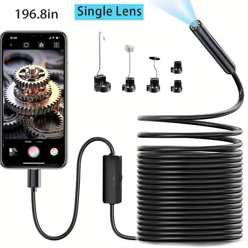 5m 10m dual lens endoscope camera 8mm endoscope 1440p snake inspection camera endoscope camera head with 9 led lights hd digital industrial endoscope sewer semi rigid cable borescope for sewer appliance compatible app