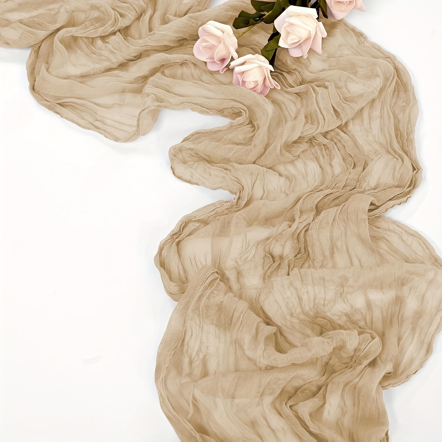 E-shop Champagner Käsetuch: 90x300 cm Tischdecke im Landhausstil, transparente Bohème Hochzeitsdecke, Käsetuch, transparenter Tischläufer, geeignet für