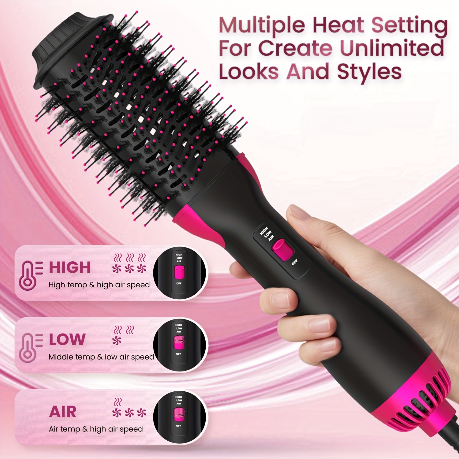 4 in 1 hot air brush with adjustable temperature ergonomic handle reduce frizz and static cling   blow dryer brush for all hair types styling and volume enhancer for home and dorm use Product details 3
