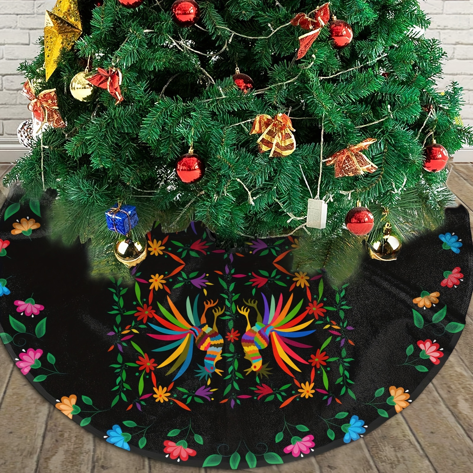 

48" Round Mexican Christmas Tree Skirt - Polyester, Holiday & Party Decorations, Christmas Decor