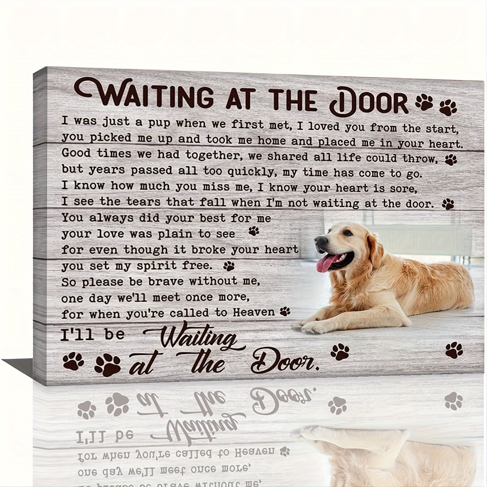 

1pc Wood Frame Canvas Painting, Wait At The Door, Dog Poem Personalized Dog Memorial Gift With Dog Picture, Custom Areas Can Be Replaced With Images, 11.8inx15.7inch Eid Al-adha Mubarak