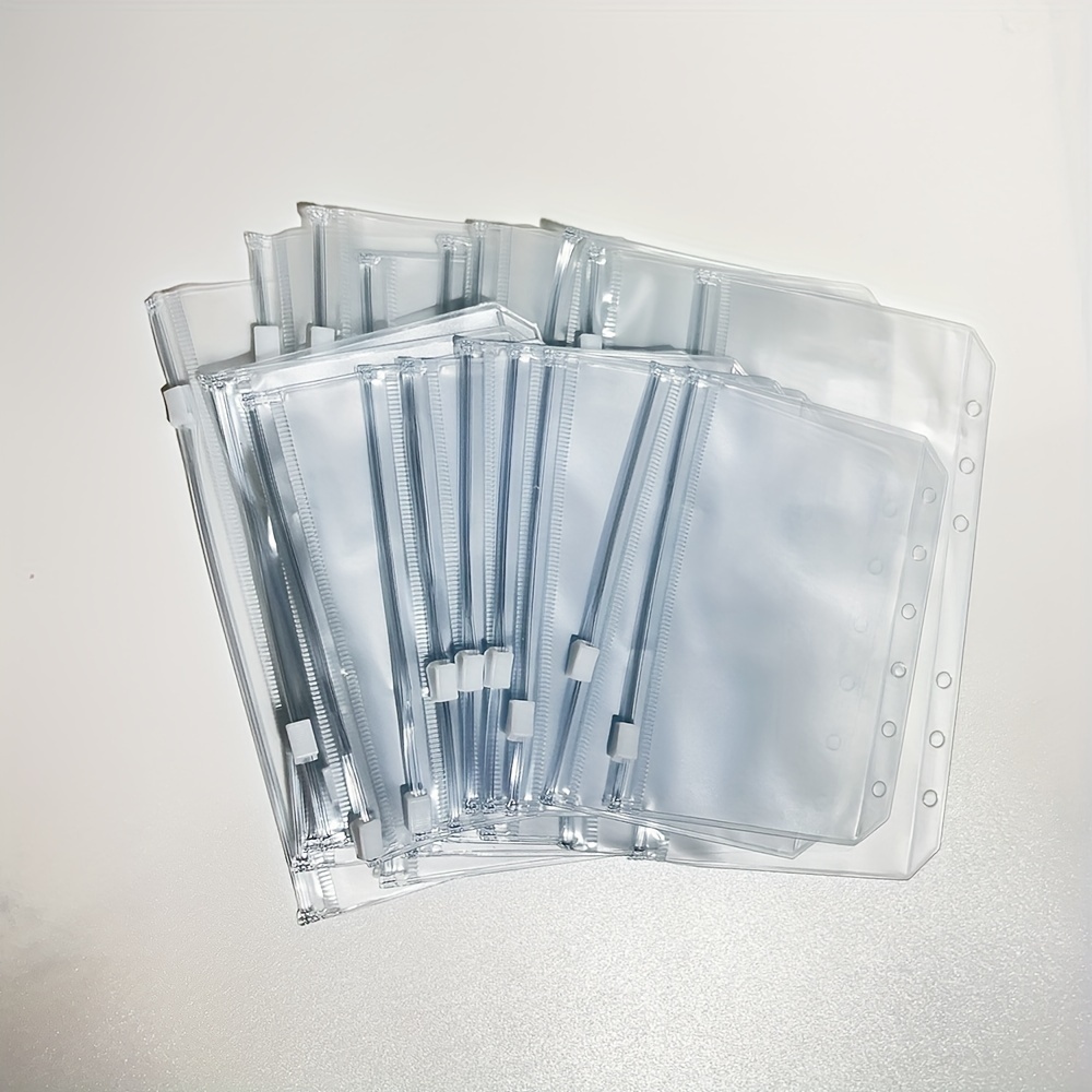 

10pcs/20pcs A6 A7 Clear Pvc Zipper Pocket Expander Envelopes, 6-hole Transparent Document Pockets, Contemporary Style Pp Material, Budget File Folders For Invoices, Coupons, Cash