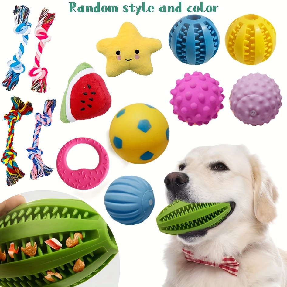 30pcs pet squeaky toys dog ball chew teething toy plush sound activated toy puppy chewing toy plush toy treat dispenser non damaging teeth cleaning unique shaped pet toy relax and fun interactive toy suitable for small medium and large dogs indoor and outdoor play easy to store random styles and colors details 8
