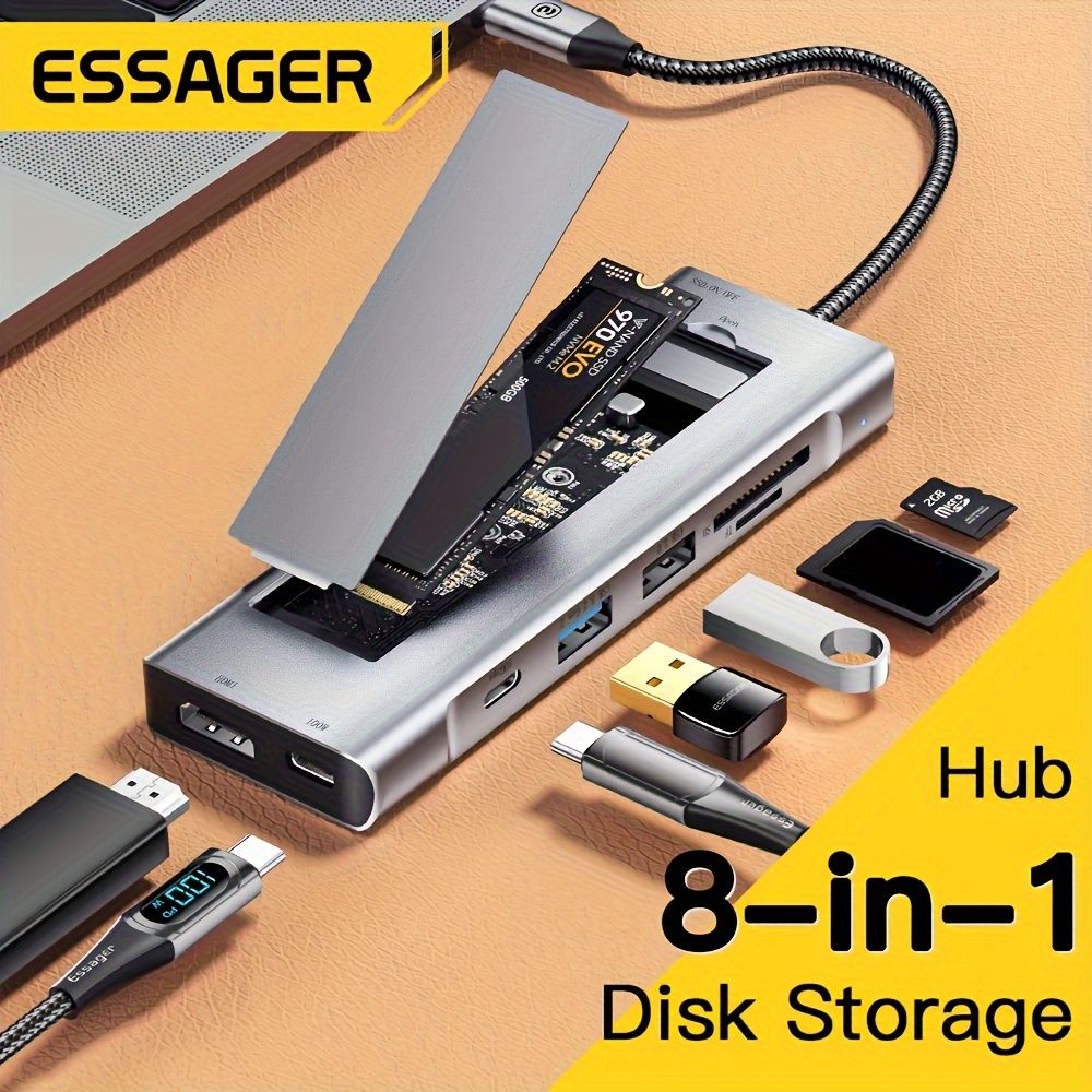 

Essager 8 In 1 Usb With Disk Storage Function Usb Type C To Hdtv-compatible Laptop Dock Station For Macbook Pro Air M1 M2