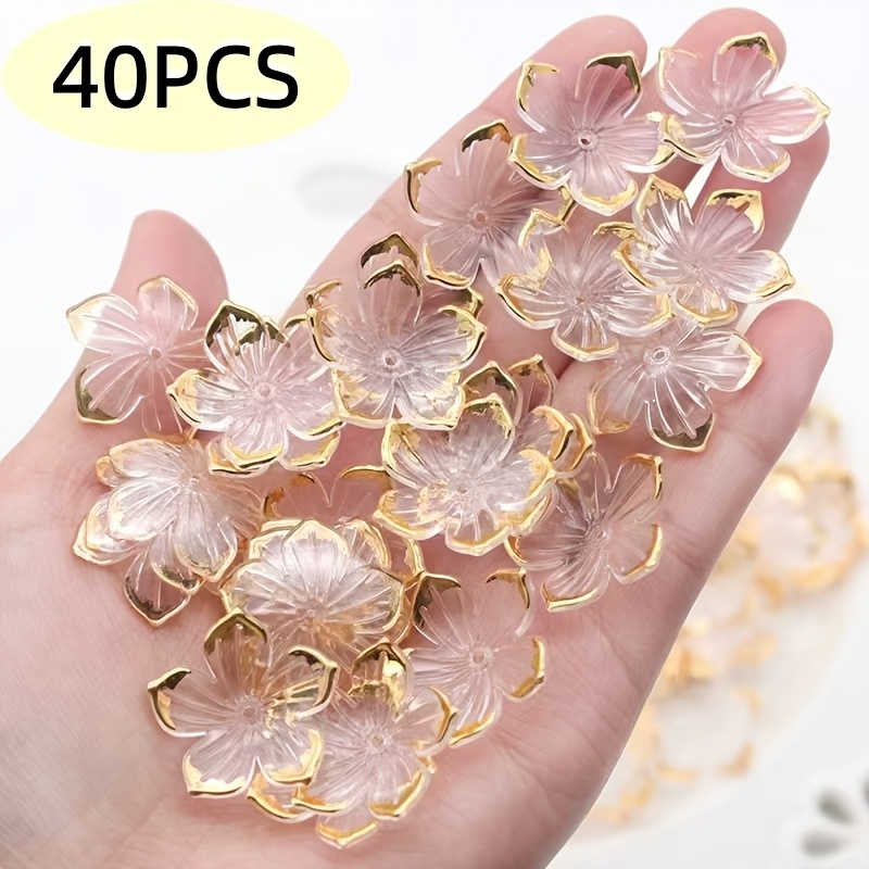 TEMU Lot de 40 accessoires de fleurs à pétales à bordure dorée transparente, fournitures polyvalentes faites à pour bricolage, élastiques à cheveux,