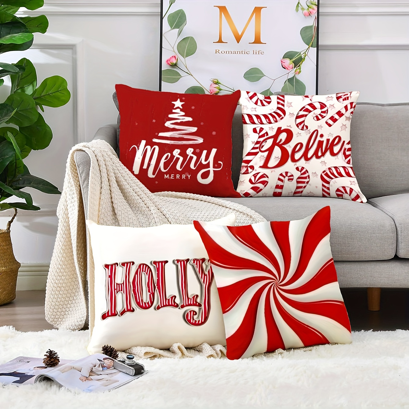 

4 Pieces Christmas Throw Pillow Covers - Traditional Style, Machine Washable, Reversible, Zipper Closure, Suitable For Sofa, Living Room, Bedroom Decor, No Pillow Included