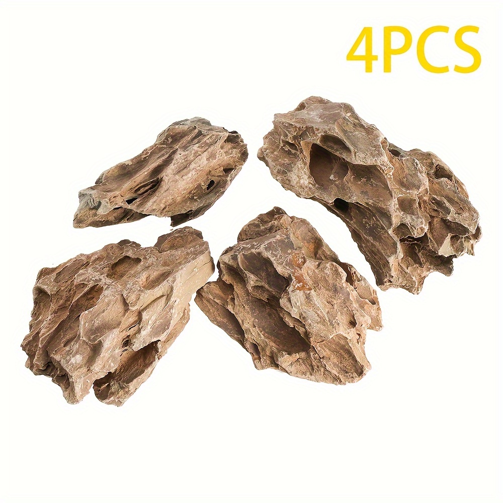 

4pcs Set Natural Pine Faux Leather & Dragon Bone Stones For Aquarium Decor - Creative Micro Landscape Ornaments