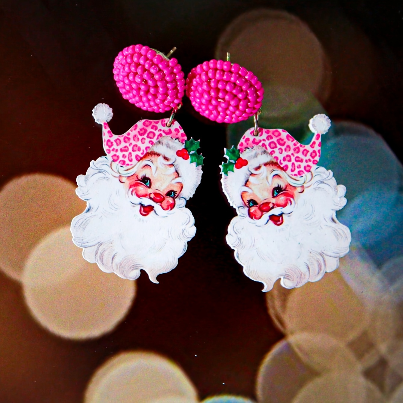 Charming Santa Claus Leopard Print Dangle Earrings