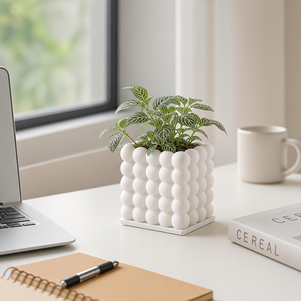 TEMU Jardinière à Bulles pour Plantes Succulentes avec Texture à Bulles, Convient pour une Utilisation Intérieure/Extérieure, Pot Carré Léger en