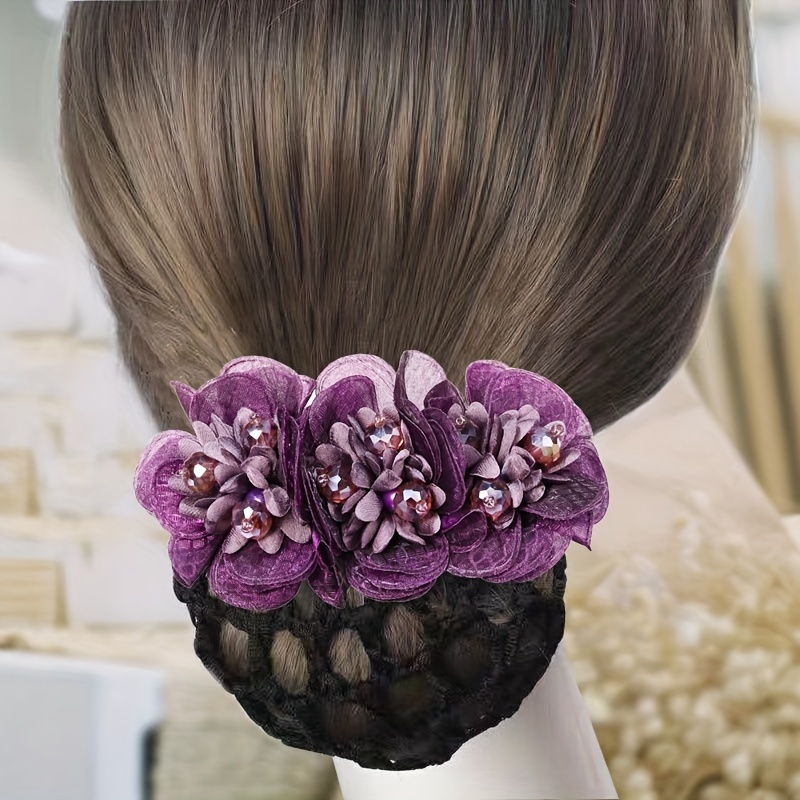 new floral beaded professional hair bun net updos - Temu  display picture 1