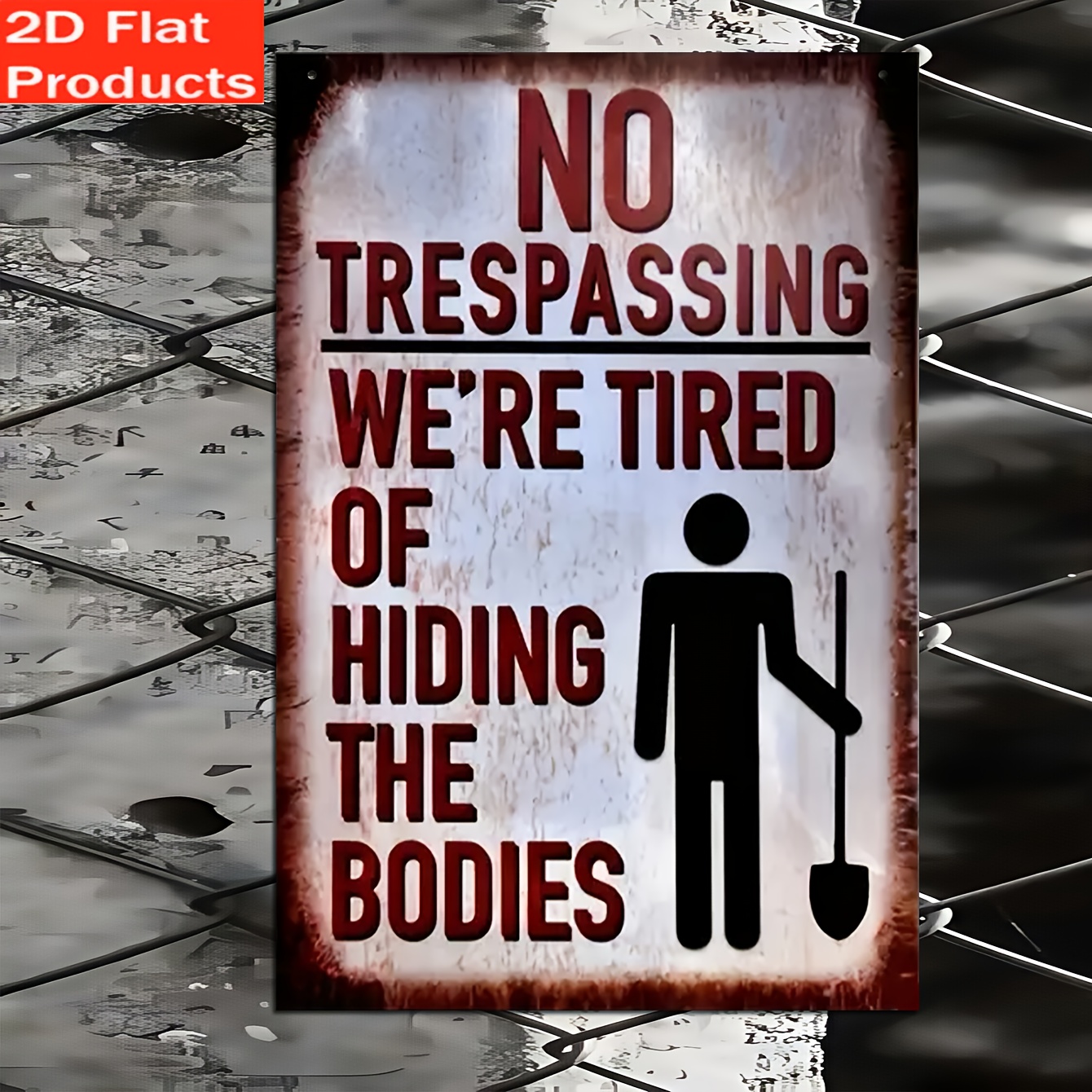 TEMU 2d Flat, 1pc Rustic Wooden Wall Art Sign - "no Trespassing Of Hiding The Bodies" Humorous Black Comedy Decor With Shovel Illustration, Vintage