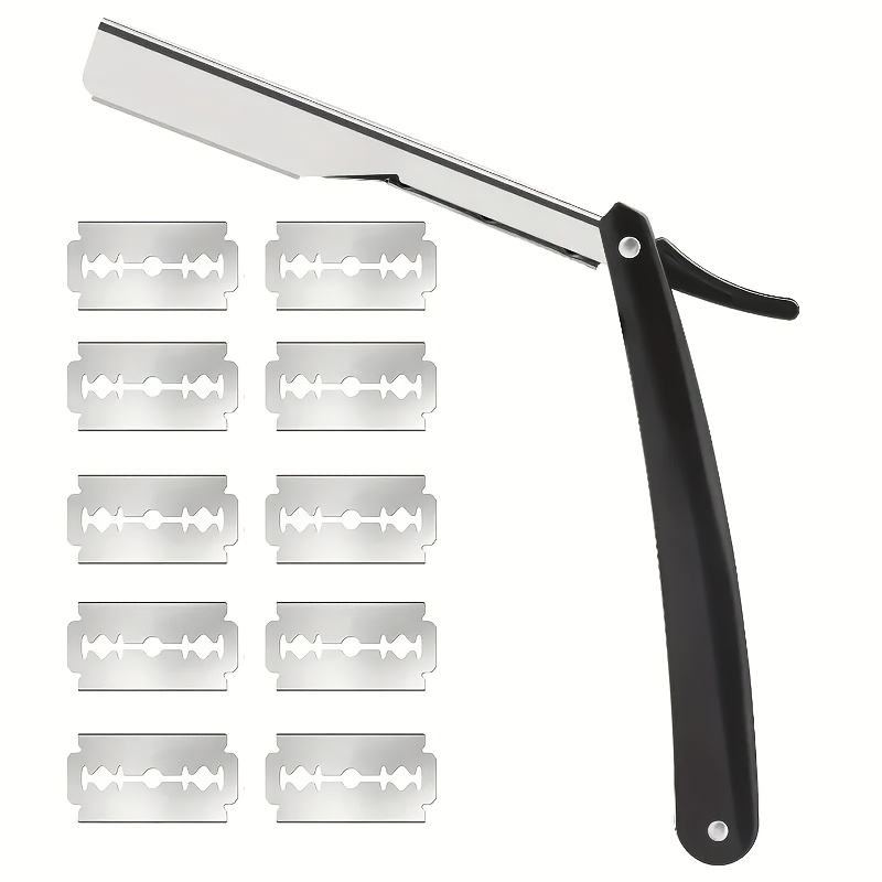 

1 Comes With Ten Blades, 's Manual With A Stainless Steel Handle, And Safe For Shaving At Barbershops.