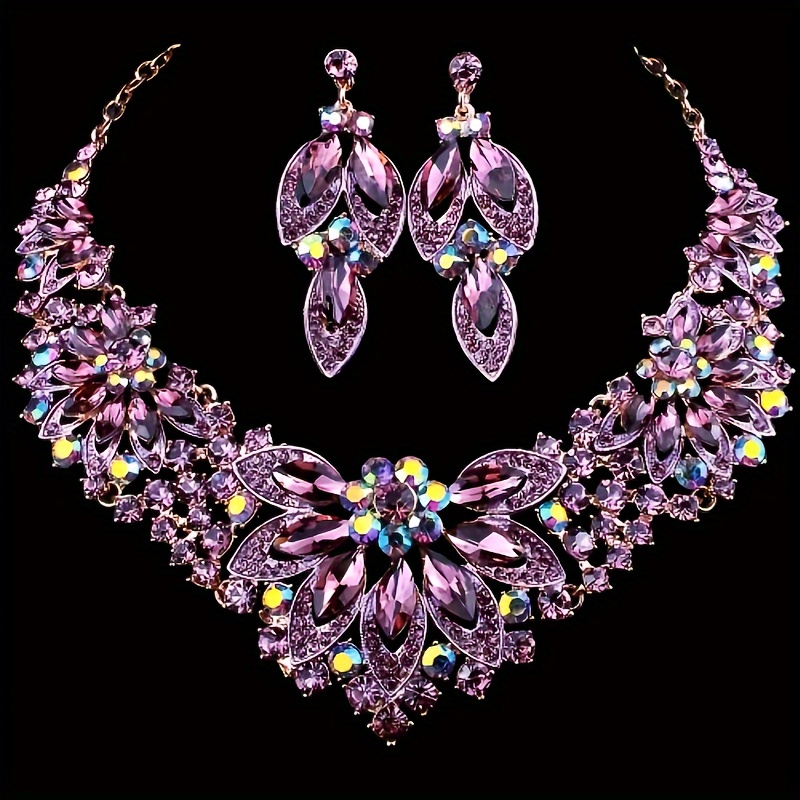 

2pcs Exaggerated Crystal Jewel Flower Necklace Decoration Set To Send A Friend To Give Yourself A Gift