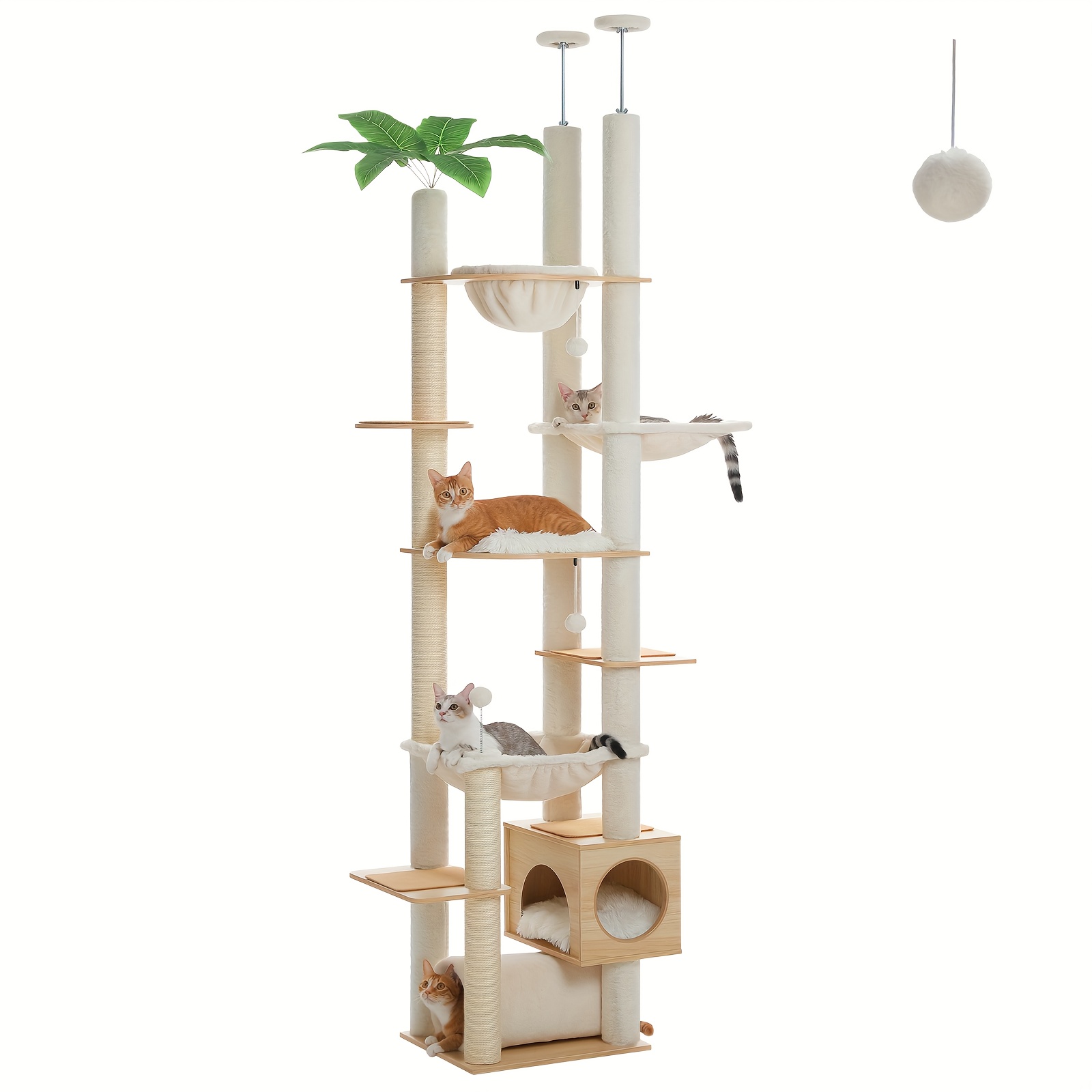 TEMU Road per Extra Regolabile (Altezza 237-256 cm) - Costruzione in Legno Resistente con Base a , Design Moderno Beige �� Multilivello di Gioco e